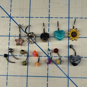 Mixed Navel & Belly Button Rings - Turquoise Heart, Sunflower & Colorful Stars